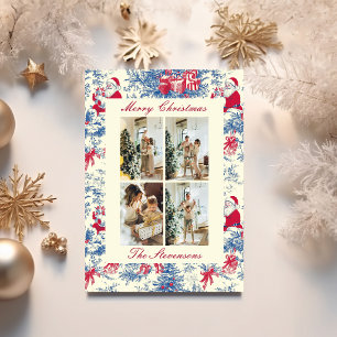 Tarjeta Festiva Navideño Toile De Jouy Collage De Cuatro Fotos Nav