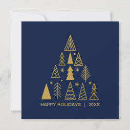 Tarjeta Festiva Navy Blue and Gold Christmas Tree | Holiday Square