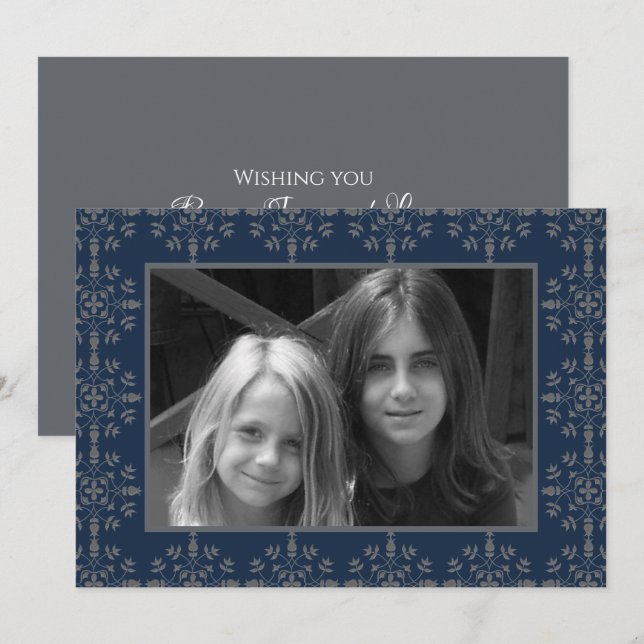 Tarjeta Festiva Navy Blue Elegant Christmas Photo Card 1 Photo (Anverso / Reverso)