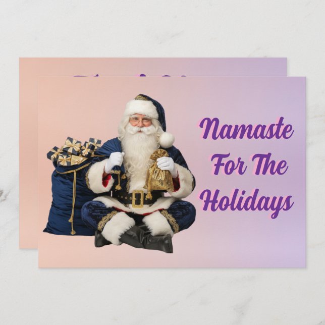 Tarjeta Festiva Navy Blue Meditating Santa Holiday Card -Spiritual (Anverso / Reverso)