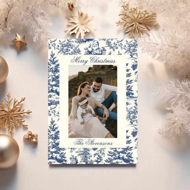 Tarjeta Festiva Navy Chinoiserie Toile De Jouy Photo Christmas (Subido por el creador)
