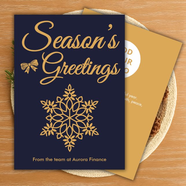 Tarjeta Festiva Navy & Gold Business Holiday Card (Subido por el creador)