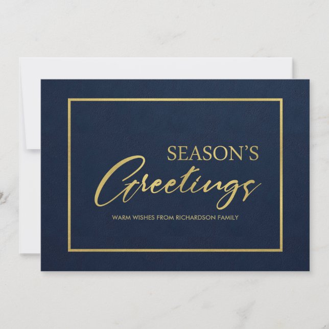 TARJETA FESTIVA NAVY GOLD MINIMAL CALLIGRAPHY SEASONS GREETINGS (Anverso)