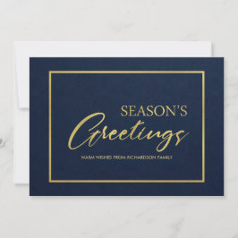 TARJETA FESTIVA NAVY GOLD MINIMAL CALLIGRAPHY SEASONS GREETINGS
