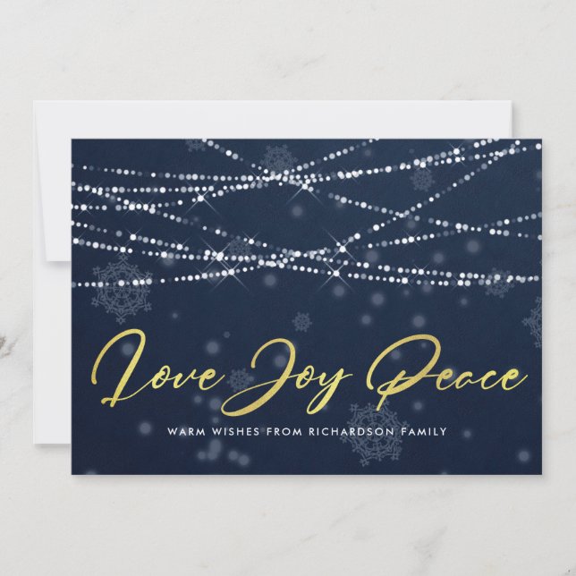 TARJETA FESTIVA NAVY GOLD SNOWFLAKE LIGHT STRINS AMA LA PAZ DE LOS (Anverso)