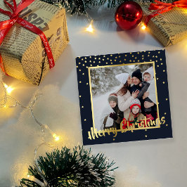 Tarjeta Festiva Navy Gold Stars Merry Christmas Square Photo Card