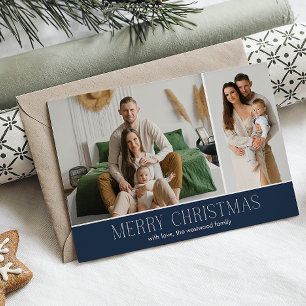 Tarjeta Festiva NAVY MERRY Christmas Elegant 2 Photo message