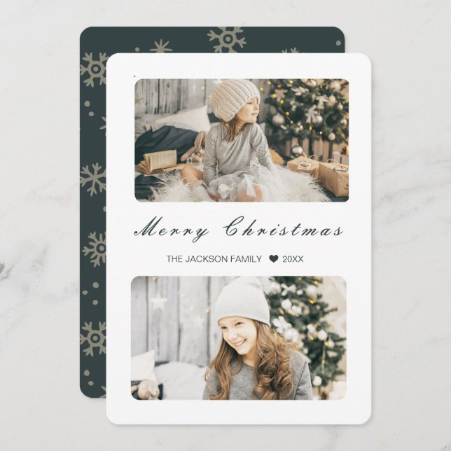 Tarjeta Festiva Navy Merry Christmas Modern 2 Photo (Anverso / Reverso)