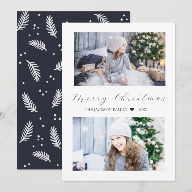 Tarjeta Festiva Navy Merry Christmas Modern 2 Photo (Anverso / Reverso)