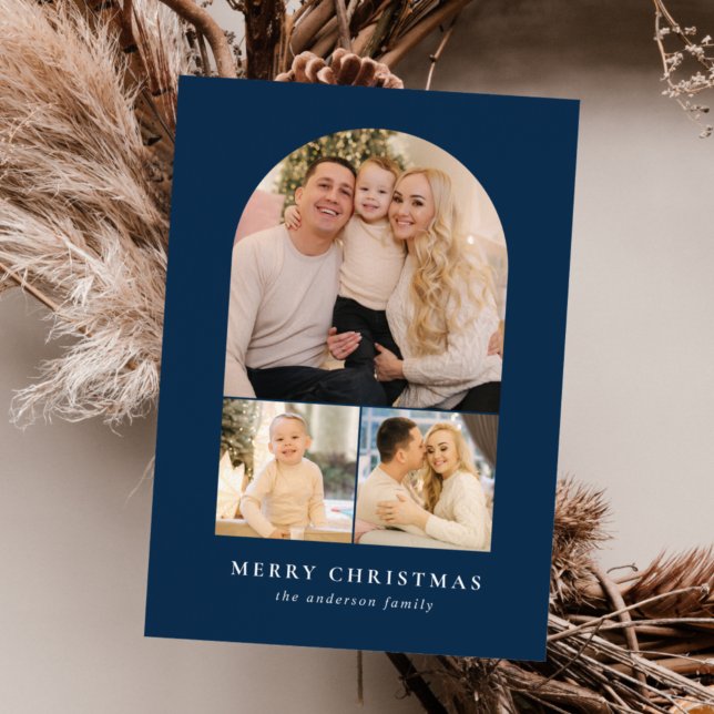 Tarjeta Festiva Navy Minimalist Arch 3 Photo (Subido por el creador)