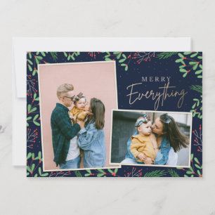 Tarjeta Festiva Navy Pine Berries Merry Everything Multiple Photo
