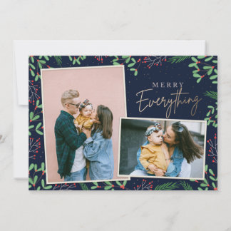 Tarjeta Festiva Navy Pine Berries Merry Everything Multiple Photo