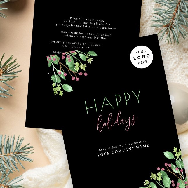 Tarjeta Festiva Negocio corporativo LOGO Happy Holidays black (Subido por el creador)