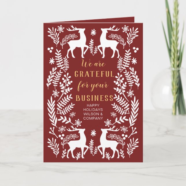 Tarjeta Festiva Negocio nórdico de renos de invierno (Anverso)