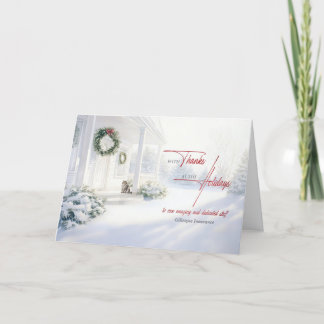 Tarjeta Festiva Negocios de los empleados en invierno en casa en l