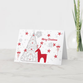 Tarjeta Festiva Negocios escandinavos de arte folclórico rojo y bl