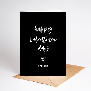 Tarjeta Festiva Negra   Guión azul blanco y corazón de San Valentí