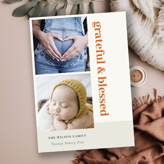 Tarjeta Festiva Negrita Minimal 2 Foto Reja Roja Óxido Agradecido  (Subido por el creador)