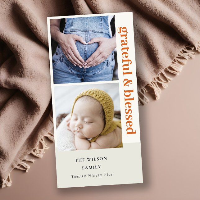 Tarjeta Festiva Negrita Minimal 2 Foto Reja Rojo Agradecido y Bend (Subido por el creador)