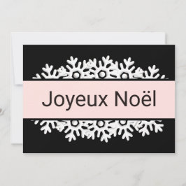 Tarjeta Festiva Negro, cuarzo rosa y copos de nieve blancos