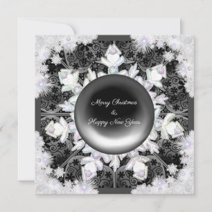 Tarjeta Festiva Negro de encaje cerámico y copo de nieve