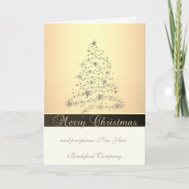 Tarjeta Festiva Negro elegante, árbol de Navidad, corporativo (Anverso)