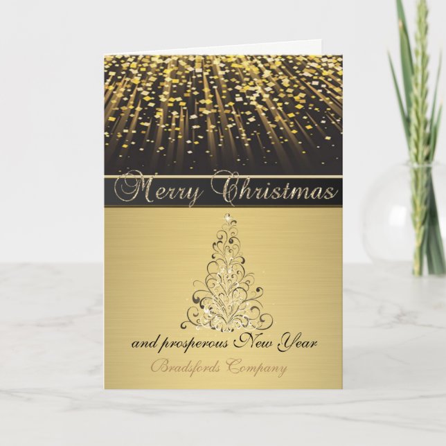 Tarjeta Festiva Negro elegante, árbol de Navidad, corporativo (Anverso)