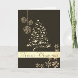 Tarjeta Festiva Negro elegante, Faux Gold Christmas Tree,Snowflake