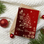 Tarjeta Festiva Negro elegante, Faux Gold Christmas Tree,Snowflake<br><div class="desc">Elegante árbol de navidad de oro falso,  bolas y copos de nieve sobre fondo rojo hacen de esto un Navidad perfecto o tarjeta de saludo de vacaciones para amigos y familia.</div>