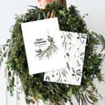Tarjeta Festiva Negro moderno y elegante acuarela botánica rústica<br><div class="desc">Negro moderno y elegante color de agua rústico secado de color floral botánico barnizado color de la tarjeta de Navidades de vacaciones.</div>