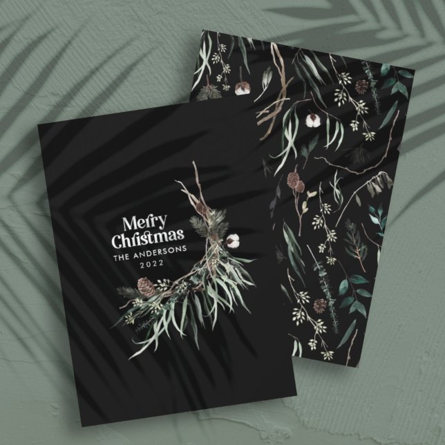 Tarjeta Festiva Negro moderno y elegante acuarela botánico rústico (Subido por el creador)