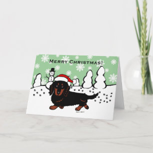 Tarjeta Festiva Negro y moreno de pelo largo del Dachshund