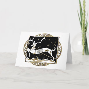 Tarjeta Festiva Negro y oro Art Deco Doily Deer
