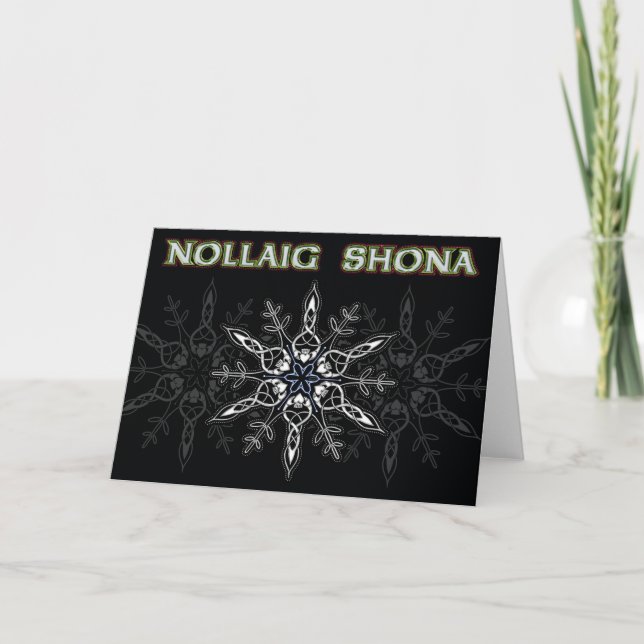 Tarjeta Festiva Negro y plata de Nollaig Shona (Anverso)