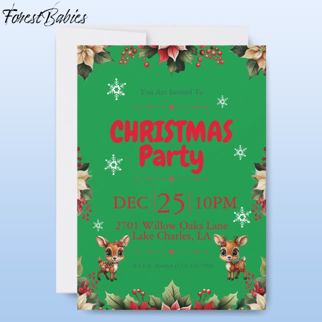 Tarjeta Festiva Nena, Amanecer, Perro, Renos Florales 🦌 🎄 Verde (Cute Baby Floral Deer, Fawn, Doe Lover, Reindeer Antlers, Snowflake Pattern, Green Invitation 🦌 🎄)