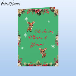 Tarjeta Festiva Nena, Amanecer, Perro, Renos Florales 🦌 🎄 Verde