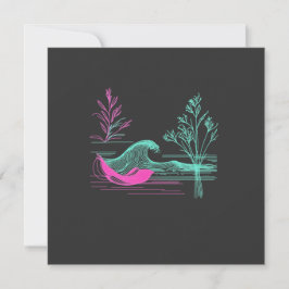 Tarjeta Festiva NEON CALM – Arte de línea de onda retro y botánica