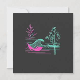 Tarjeta Festiva NEON CALM – Arte de línea de onda retro y botánica