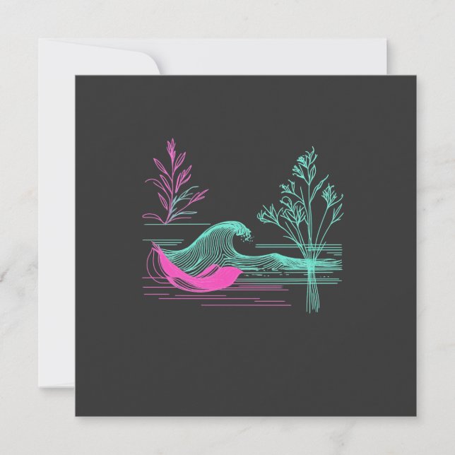 Tarjeta Festiva NEON CALM – Retro Wave & Botanical Line Art (Anverso)