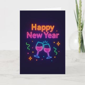 Tarjeta Festiva neon-champagne-toast-happy-new-year-colorful-fun-p