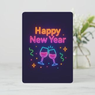 Tarjeta Festiva neon-champagne-toast-happy-new-year-colorful-fun-p