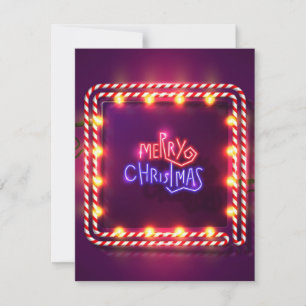 Tarjeta Festiva Neon Merry Christmas Candy Cane