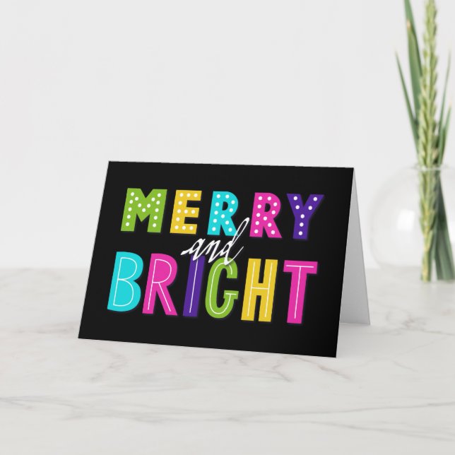 Tarjeta Festiva Neon Merry y Bright (Anverso)
