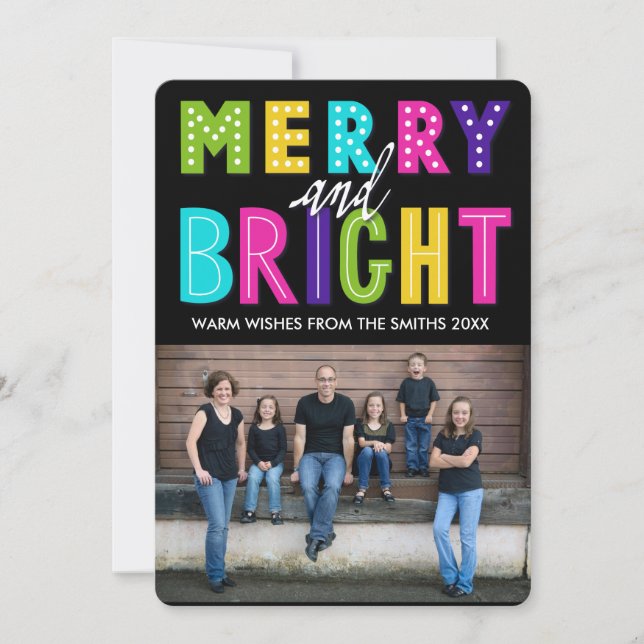 Tarjeta Festiva Neon Merry y Bright (Anverso)