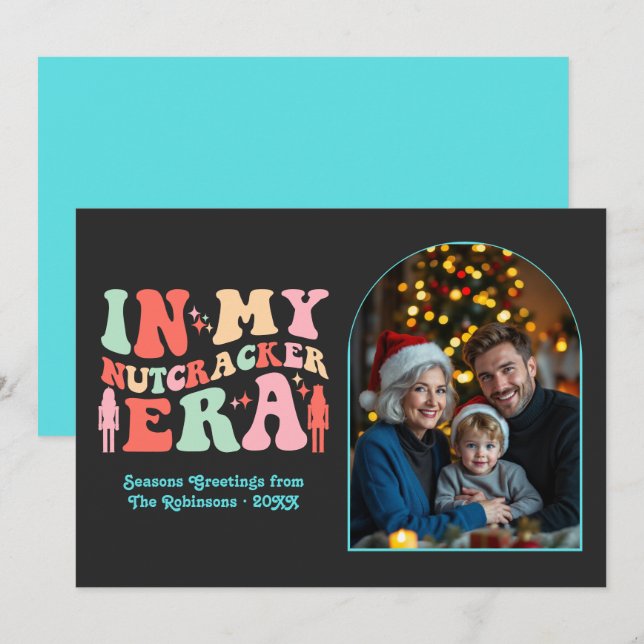 Tarjeta Festiva Neon Pop Era In My Nutcracker Era Christmas Photo (Anverso / Reverso)