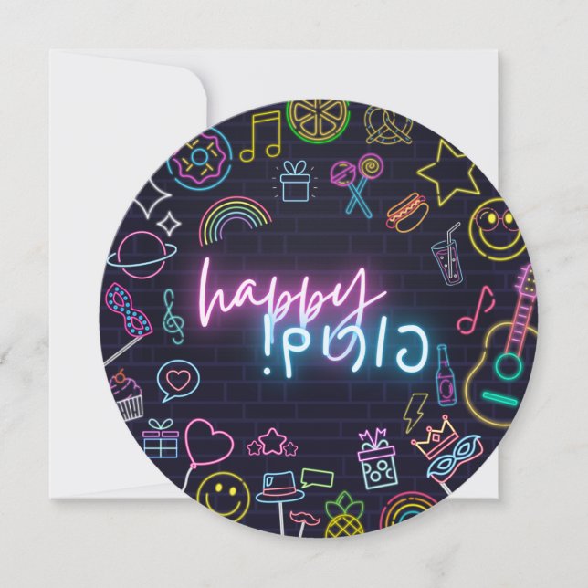 Tarjeta Festiva Neon Purim (Anverso)