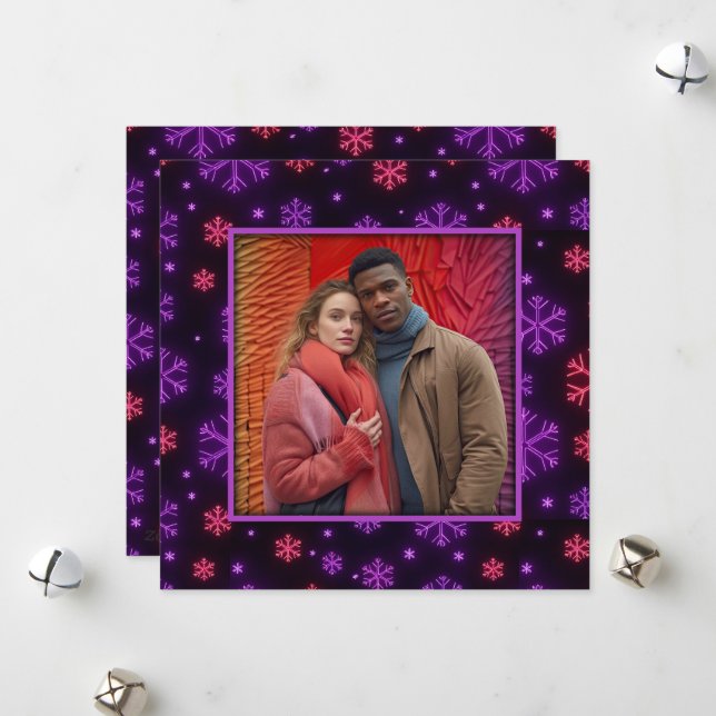 Tarjeta Festiva Neon Snowflakes (Anverso/Reverso In Situ)