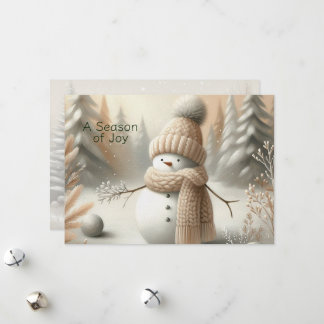 Tarjeta Festiva Neutral Aesthetic Snowman Holiday Card