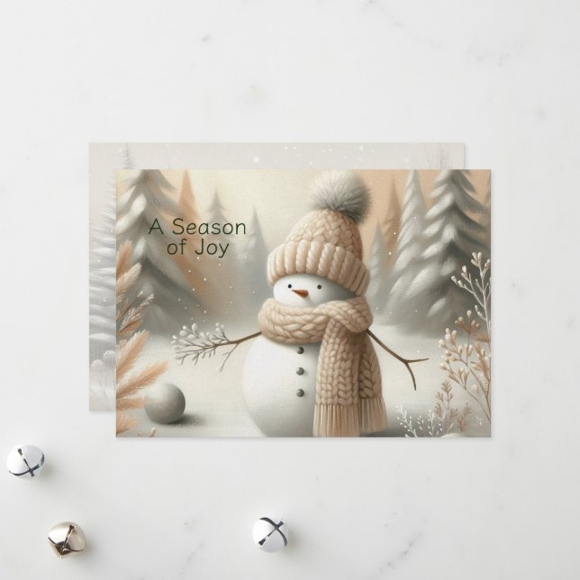 Tarjeta Festiva Neutral Aesthetic Snowman Holiday Card (Anverso/Reverso In Situ)