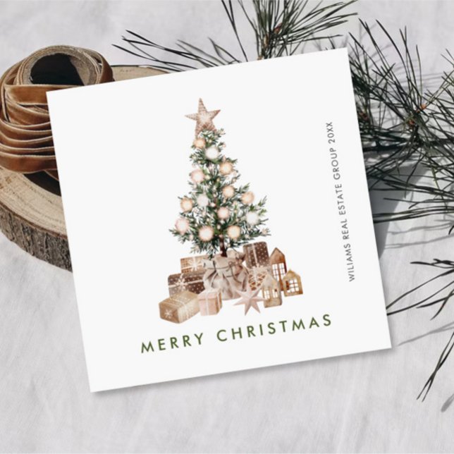 Tarjeta Festiva Neutral Bohemian Christmas Tree Corporate (Subido por el creador)